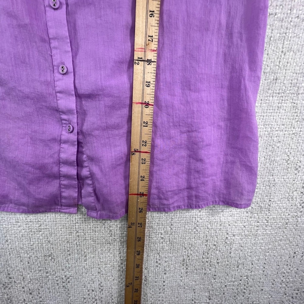 LOFT Purple Band Collar Button Down Blouse 3/4 Sleeve Pleated Yoke Size M - Picture 7 of 10